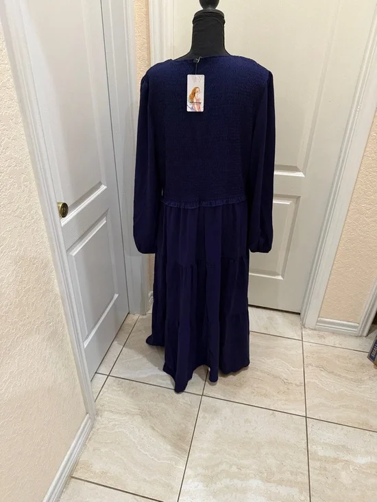Pretty garden Long Sleeve Tiered Maxi Dress in Deep Navy - Picture 3 of 5